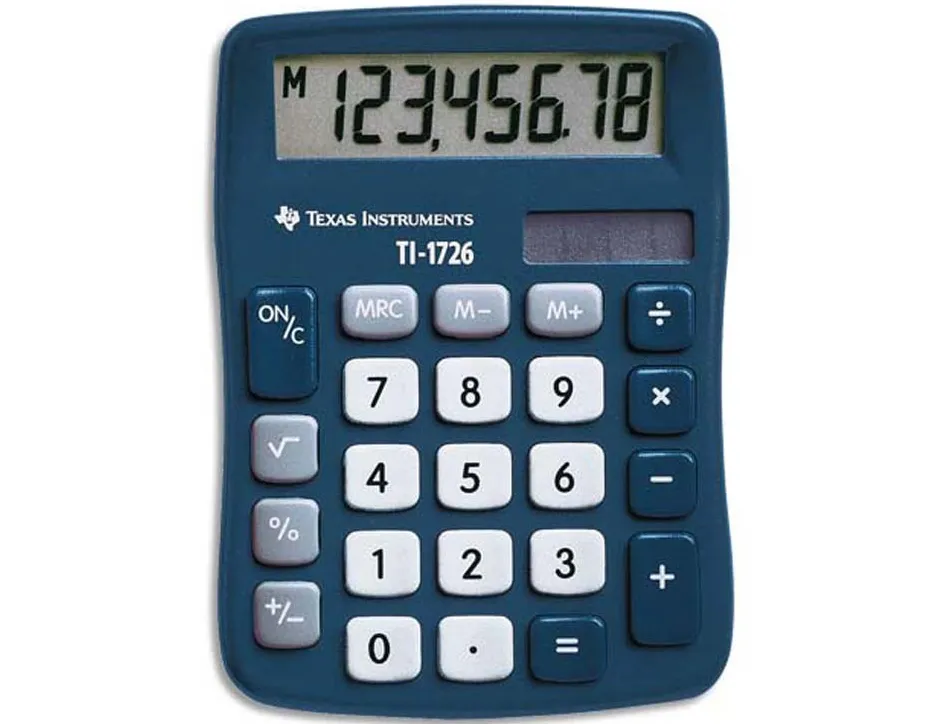 Calculatrice texas instruments bureau ti-1726 mémoire racine carrée pourcentage mémoire solaire/pile 114x83x20mm 61g
