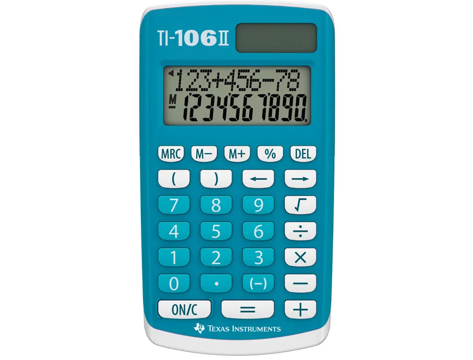 Calculatrice texas instruments primaire ti-106 ii 4 opérations séparateur milliers capot protection 125x70x15mm 66g