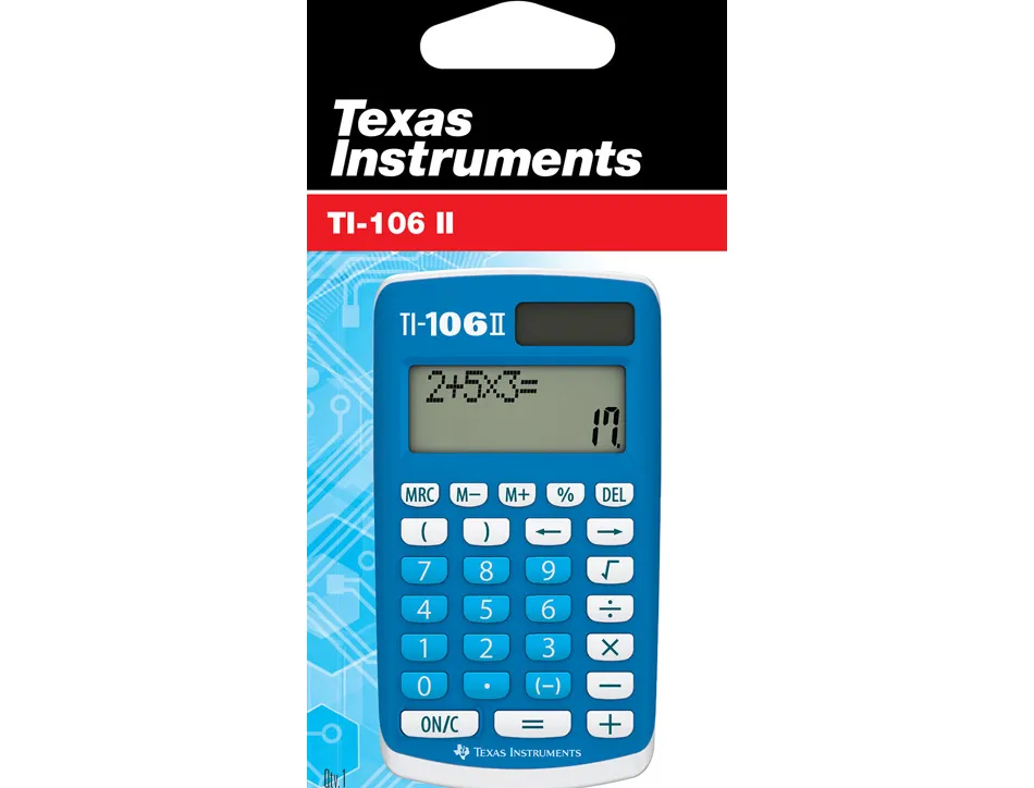 Calculatrice texas instruments primaire ti-106 ii 4 opérations séparateur milliers capot protection 125x70x15mm 66g