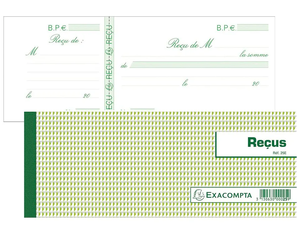 Carnet à souche exacompta reçus 165x105mm 50 feuillets prédécoupés 95g papier chèque amagnétique