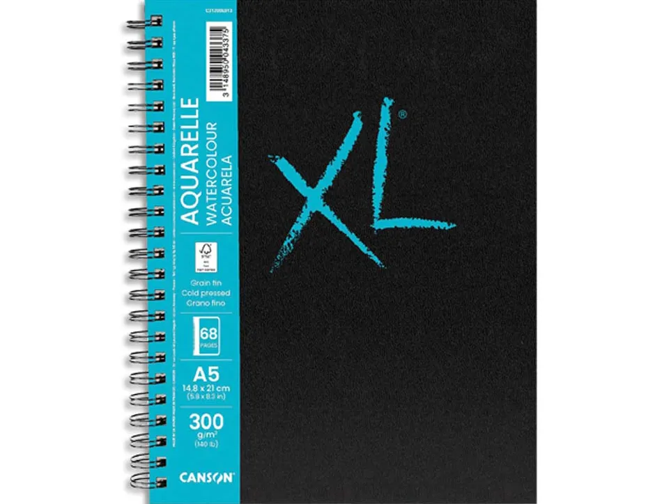 Carnet aquarelle canson xl book format a5 300g grain fin spirale grand côte 34 feuilles