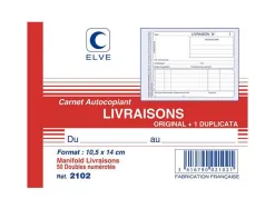 Carnet autocopiant elve manifold 105x140mm foliotage 2 copies 50 duplis livraisons