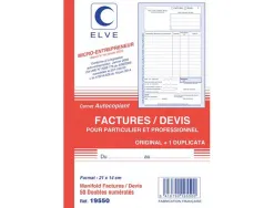 Carnet elve factures/devis pour auto-entrepreneurs 21x14cm 50 duplis