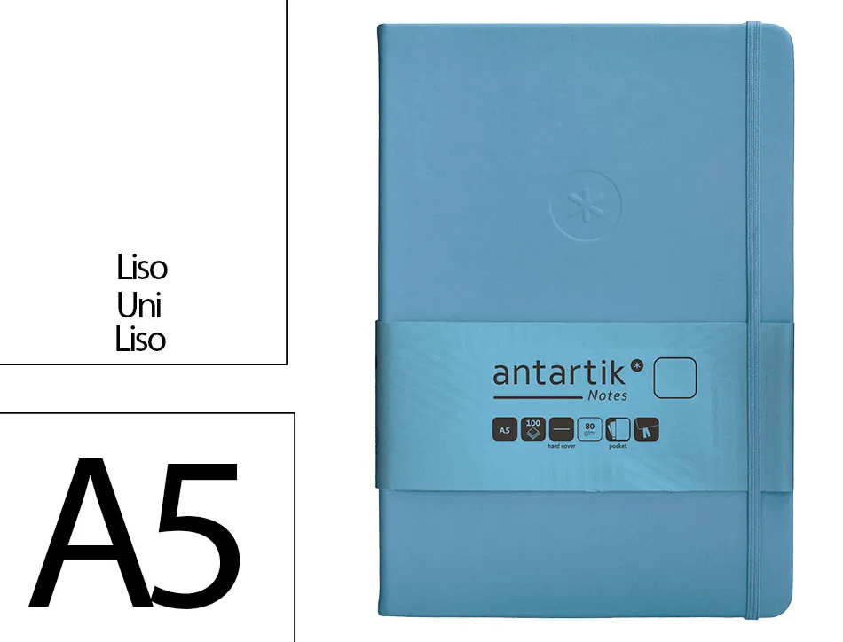 Carnet fermeture elastique antartik notes couverture rigide a5 papier uni ivoire 100 feuilles 80gr fsc bleu ciel