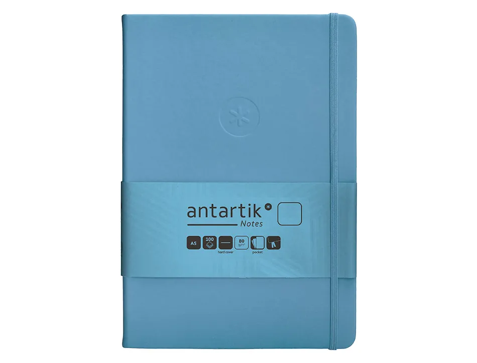 Carnet fermeture elastique antartik notes couverture rigide a5 papier uni ivoire 100 feuilles 80gr fsc bleu ciel