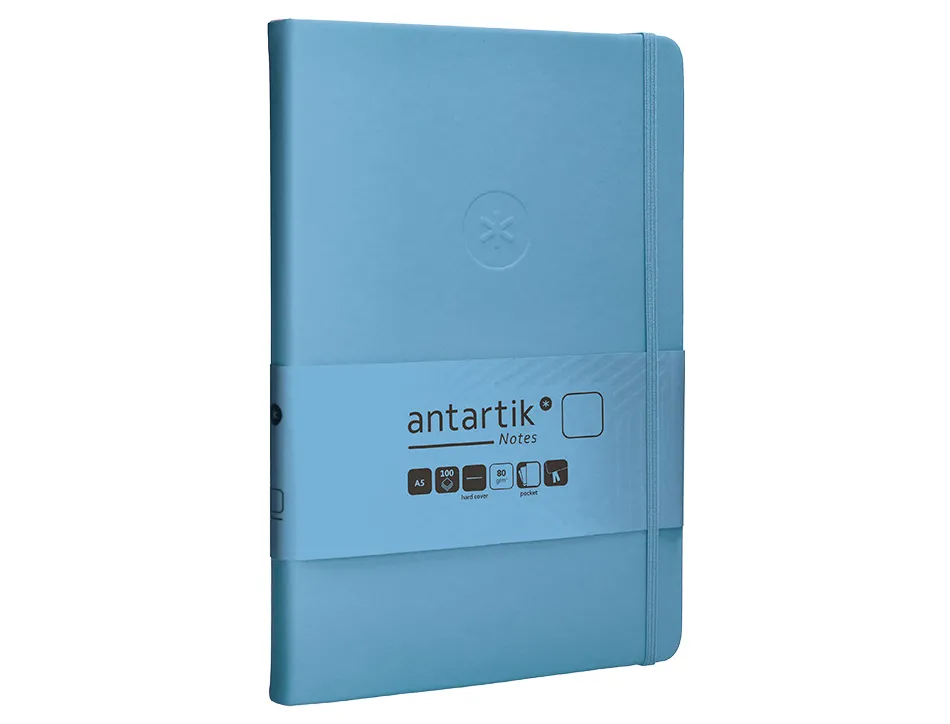 Carnet fermeture elastique antartik notes couverture rigide a5 papier uni ivoire 100 feuilles 80gr fsc bleu ciel