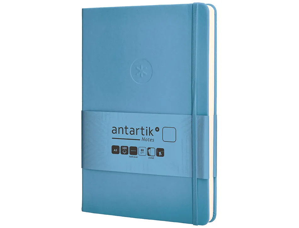 Carnet fermeture elastique antartik notes couverture rigide a5 papier uni ivoire 100 feuilles 80gr fsc bleu ciel