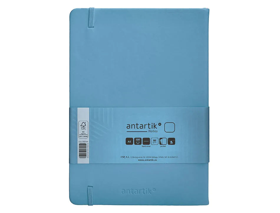 Carnet fermeture elastique antartik notes couverture rigide a5 papier uni ivoire 100 feuilles 80gr fsc bleu ciel