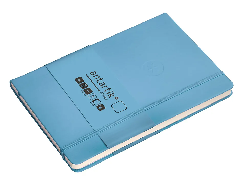 Carnet fermeture elastique antartik notes couverture rigide a5 papier uni ivoire 100 feuilles 80gr fsc bleu ciel