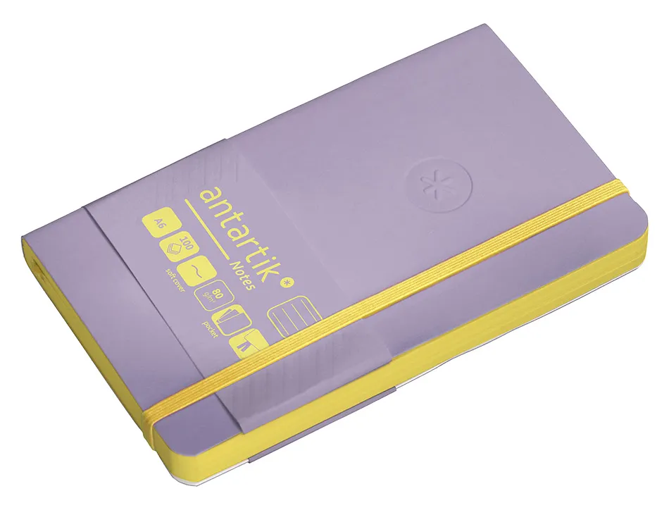 Carnet fermeture elastique jaune antartik notes couverture souple a6 ligne 100 feuilles 80gr fsc coloris lilas