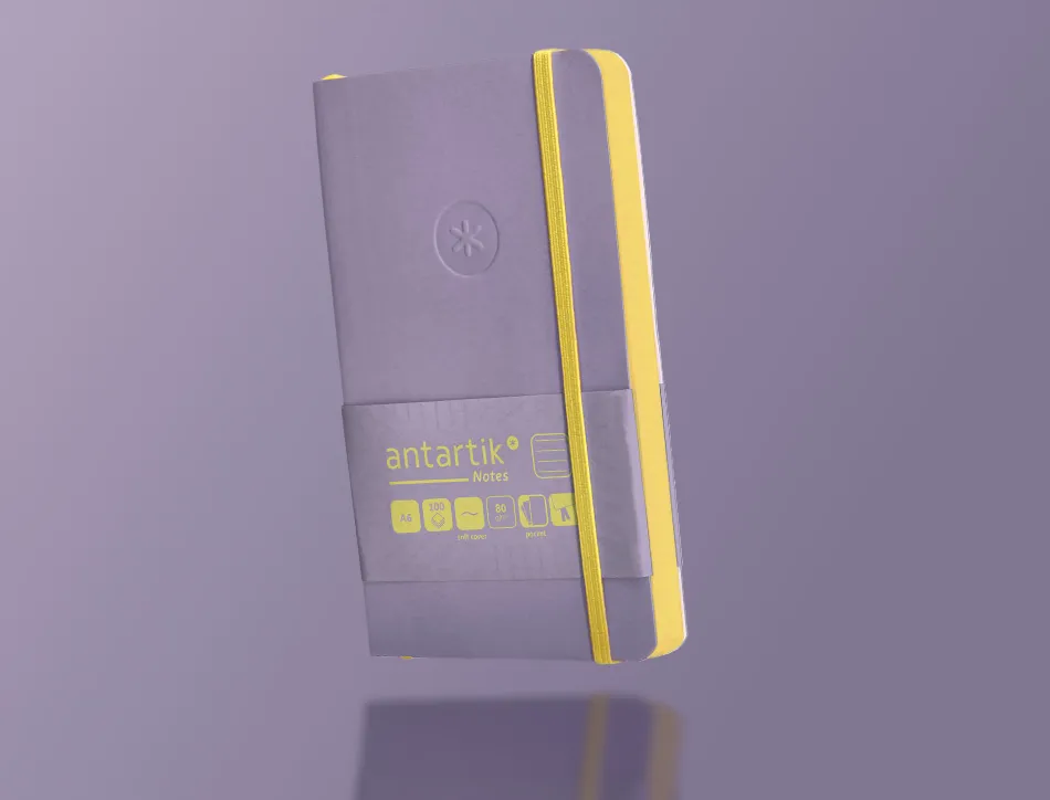 Carnet fermeture elastique jaune antartik notes couverture souple a6 ligne 100 feuilles 80gr fsc coloris lilas
