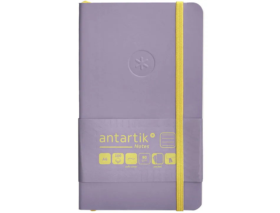Carnet fermeture elastique jaune antartik notes couverture souple a6 ligne 100 feuilles 80gr fsc coloris lilas