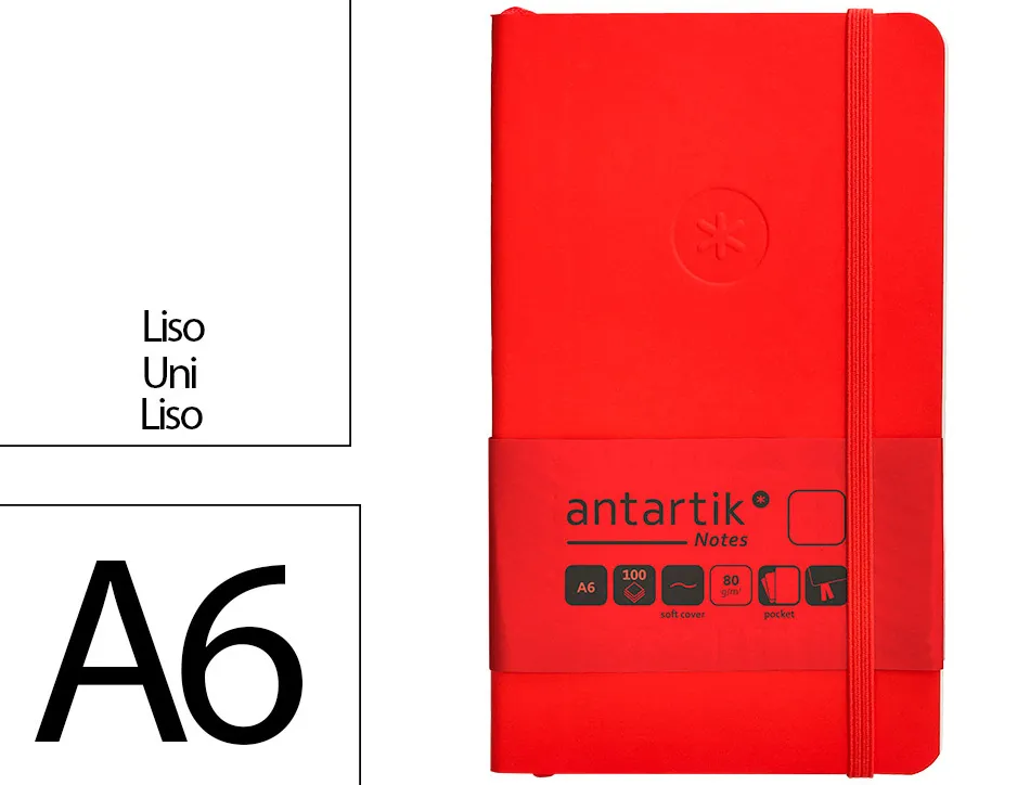 Carnet fermeture elastique antartik notes couverture souple a6 papier uni ivoire 100 feuilles 80gr fsc coloris rouge