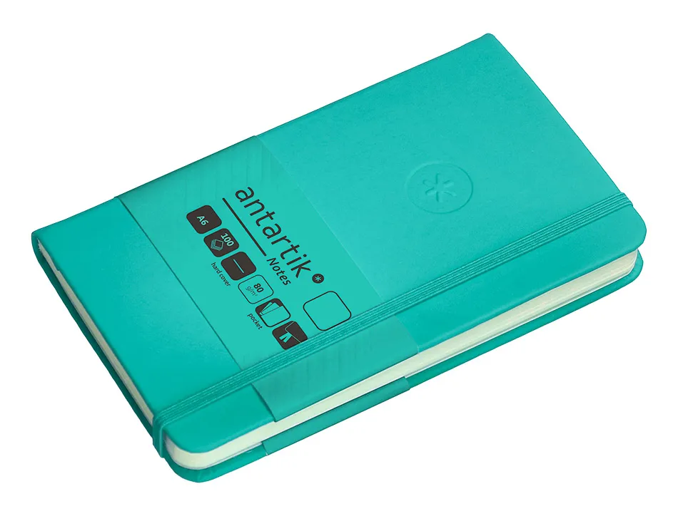Carnet fermeture elastique antartik notes couverture rigide a6 papier uni ivoire 100 feuilles 80gr fsc turquoise