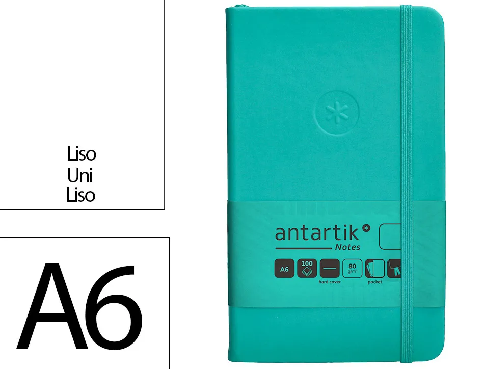 Carnet fermeture elastique antartik notes couverture rigide a6 papier uni ivoire 100 feuilles 80gr fsc turquoise