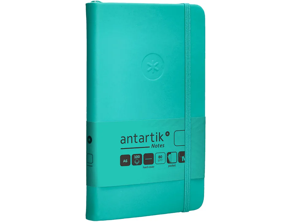Carnet fermeture elastique antartik notes couverture rigide a6 papier uni ivoire 100 feuilles 80gr fsc turquoise