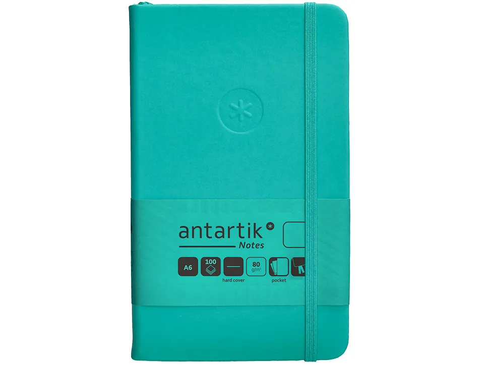 Carnet fermeture elastique antartik notes couverture rigide a6 papier uni ivoire 100 feuilles 80gr fsc turquoise
