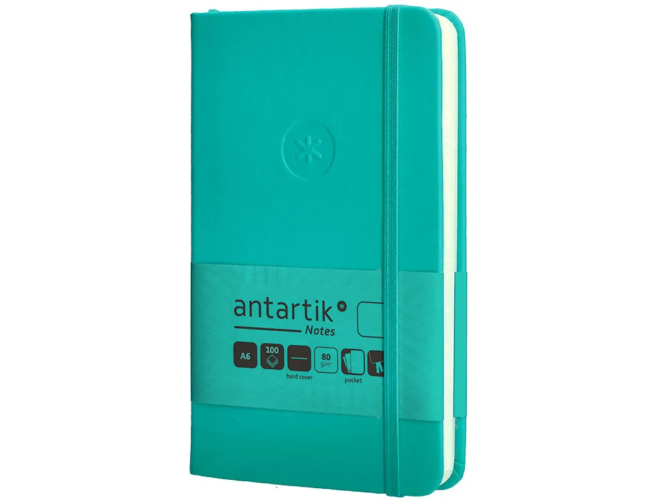 Carnet fermeture elastique antartik notes couverture rigide a6 papier uni ivoire 100 feuilles 80gr fsc turquoise