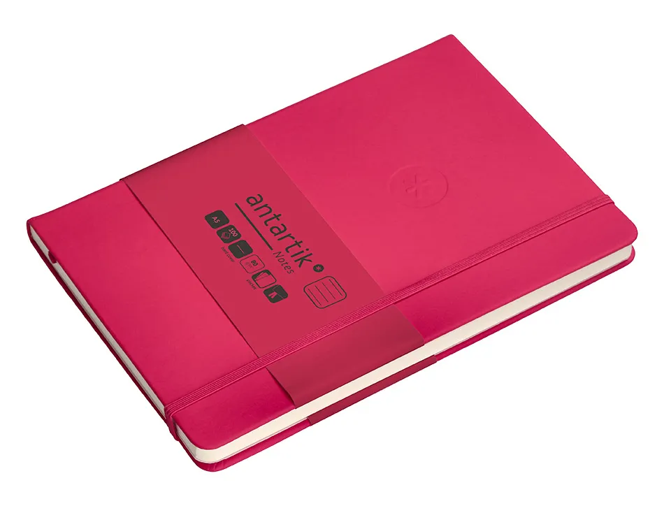 Carnet fermeture elastique antartik notes couverture rigide a5 ligne 100 feuilles 80gr fsc coloris framboise