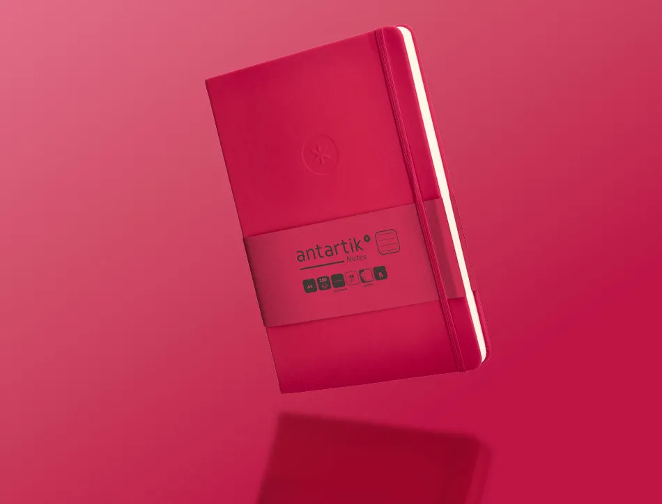 Carnet fermeture elastique antartik notes couverture rigide a5 ligne 100 feuilles 80gr fsc coloris framboise