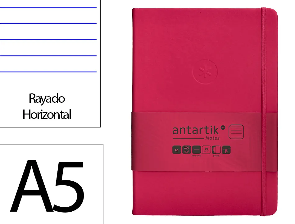 Carnet fermeture elastique antartik notes couverture rigide a5 ligne 100 feuilles 80gr fsc coloris framboise
