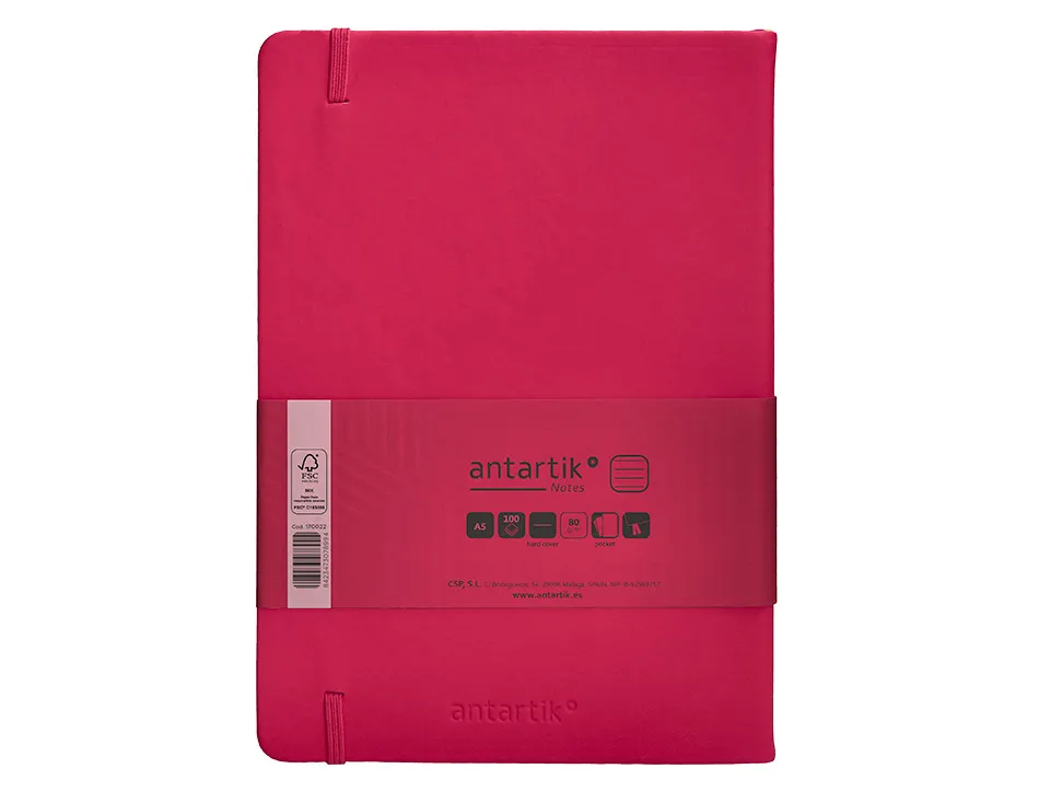 Carnet fermeture elastique antartik notes couverture rigide a5 ligne 100 feuilles 80gr fsc coloris framboise