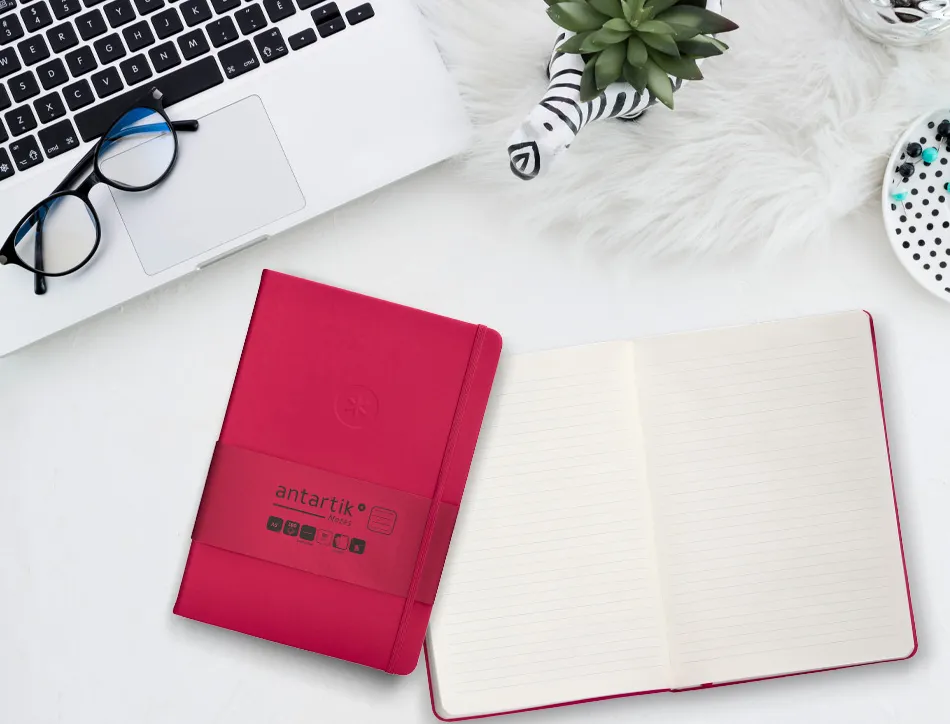 Carnet fermeture elastique antartik notes couverture rigide a5 ligne 100 feuilles 80gr fsc coloris framboise