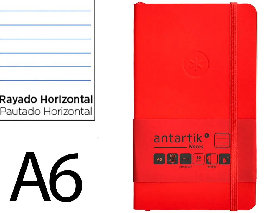 Carnet fermeture elastique antartik notes couverture souple a6 ligne 100 feuilles 80gr fsc coloris rouge