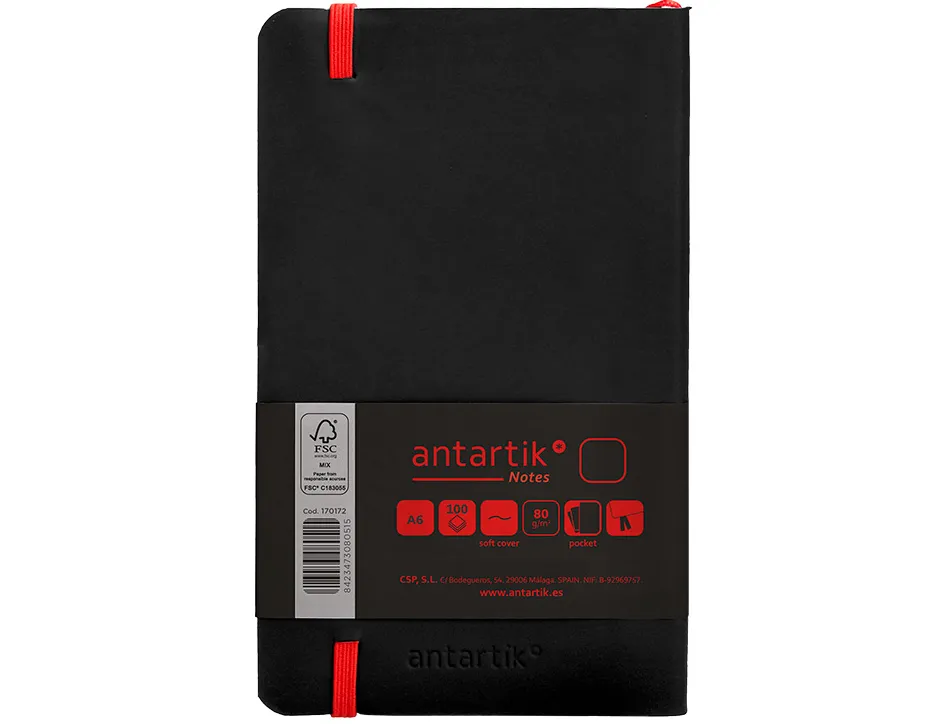 Carnet fermeture elastique rouge antartik notes couverture souple a6 papier uni ivoire 100 feuilles 80gr fsc noir