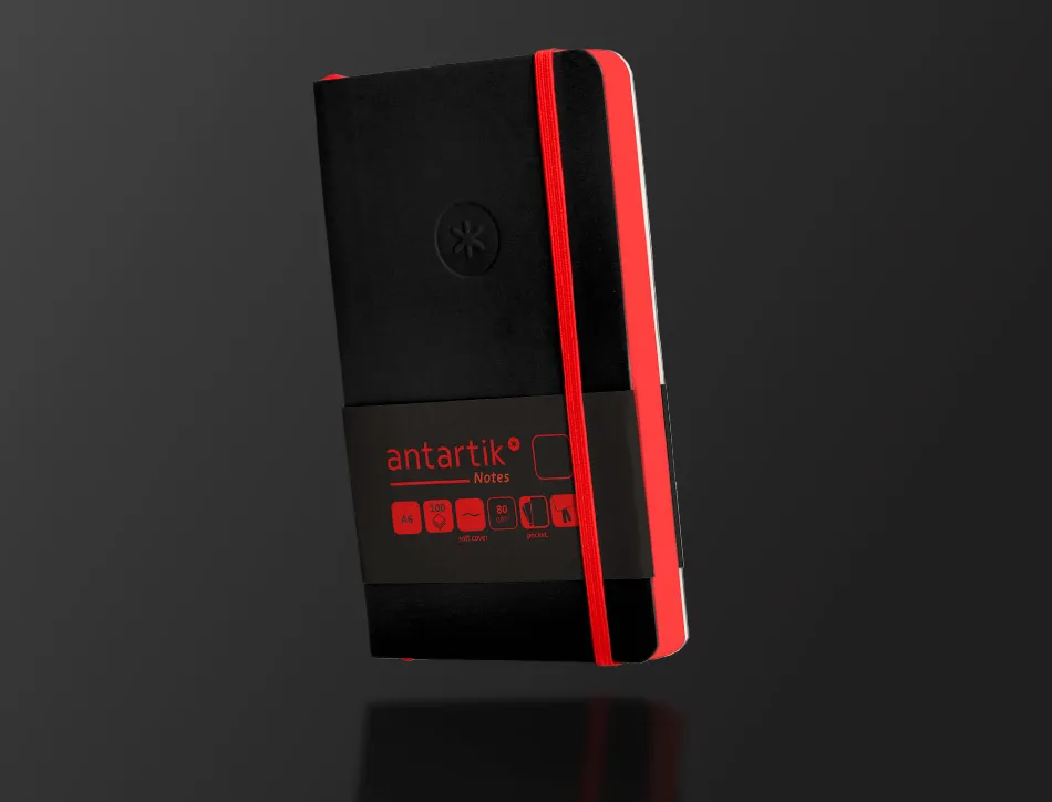 Carnet fermeture elastique rouge antartik notes couverture souple a6 papier uni ivoire 100 feuilles 80gr fsc noir
