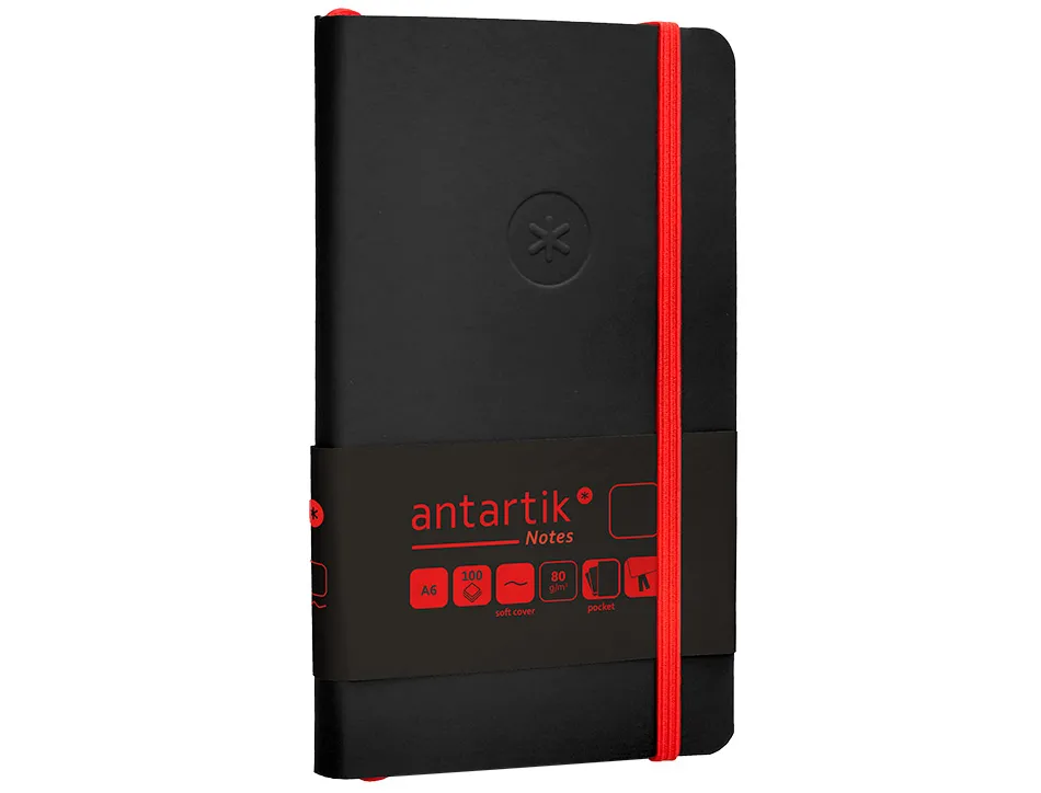Carnet fermeture elastique rouge antartik notes couverture souple a6 papier uni ivoire 100 feuilles 80gr fsc noir