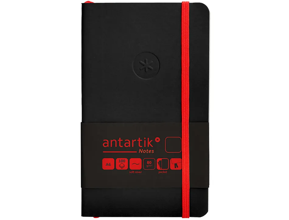 Carnet fermeture elastique rouge antartik notes couverture souple a6 papier uni ivoire 100 feuilles 80gr fsc noir
