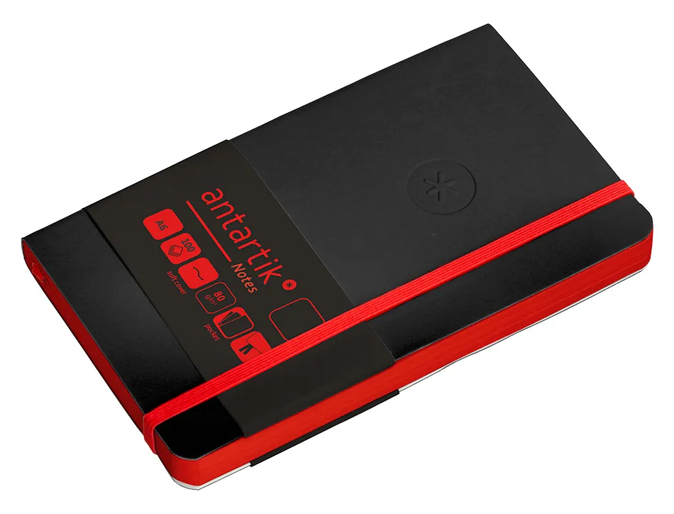 Carnet fermeture elastique rouge antartik notes couverture souple a6 papier uni ivoire 100 feuilles 80gr fsc noir