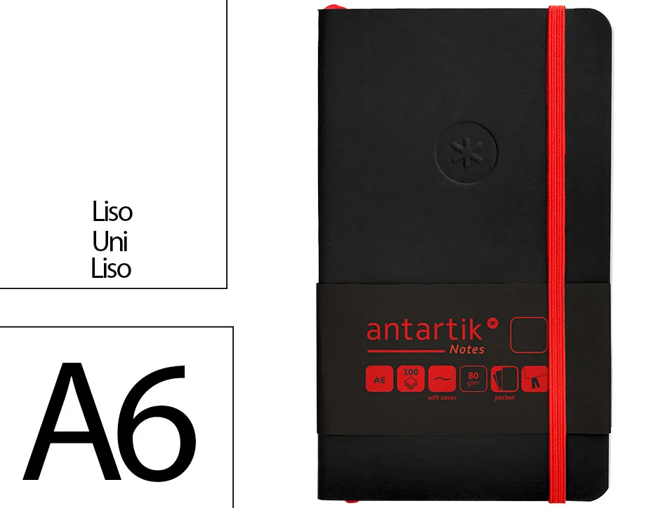 Carnet fermeture elastique rouge antartik notes couverture souple a6 papier uni ivoire 100 feuilles 80gr fsc noir