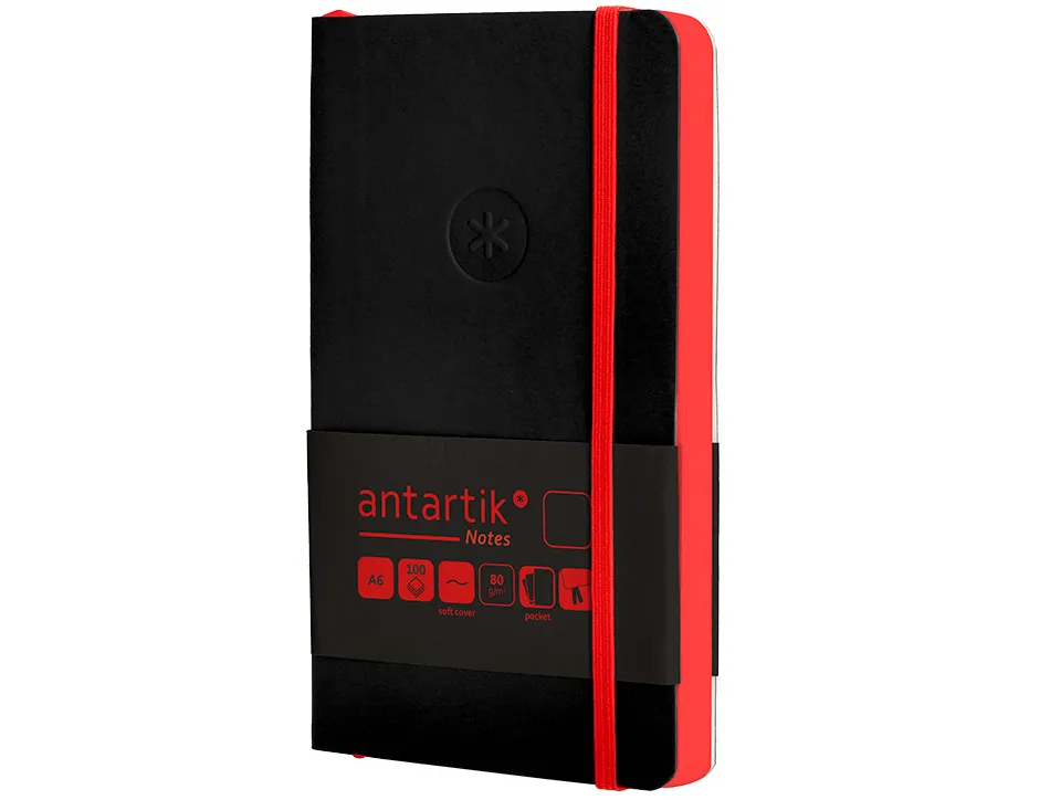 Carnet fermeture elastique rouge antartik notes couverture souple a6 papier uni ivoire 100 feuilles 80gr fsc noir
