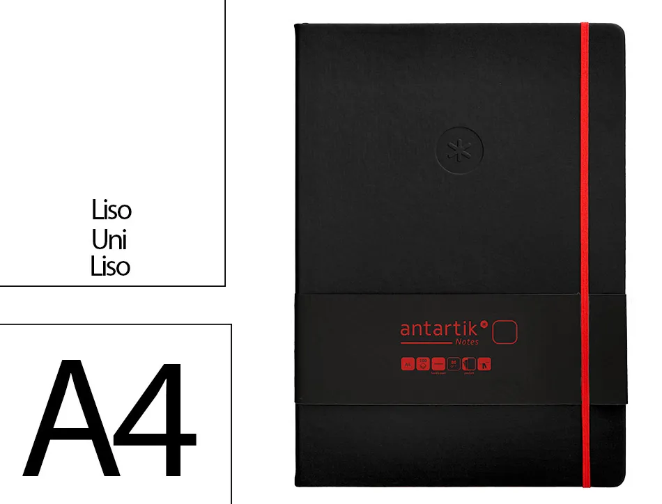 Carnet fermeture elastique rouge antartik notes couverture rigide a4 papier uni ivoire 100 feuilles 80gr fsc noir