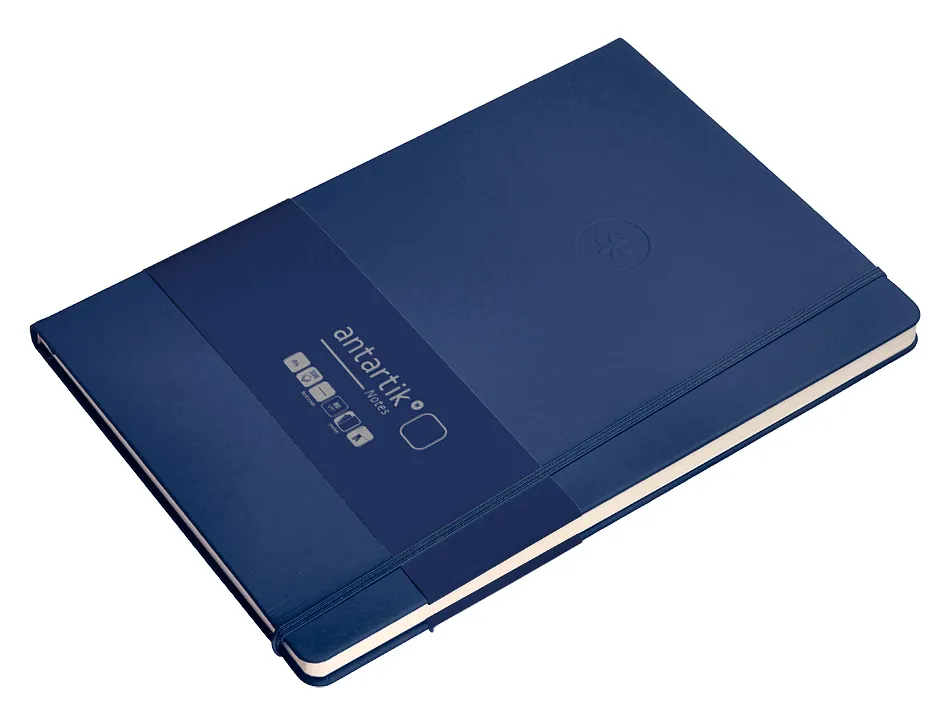 Carnet fermeture elastique antartik notes couverture rigide a4 papier uni ivoire 100 feuilles 80gr fsc bleu marine
