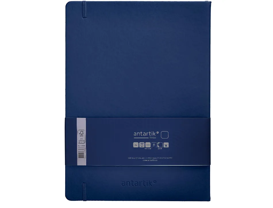 Carnet fermeture elastique antartik notes couverture rigide a4 papier uni ivoire 100 feuilles 80gr fsc bleu marine