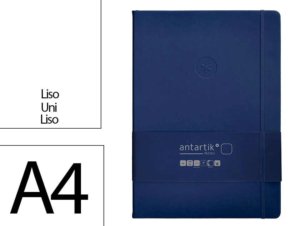 Carnet fermeture elastique antartik notes couverture rigide a4 papier uni ivoire 100 feuilles 80gr fsc bleu marine