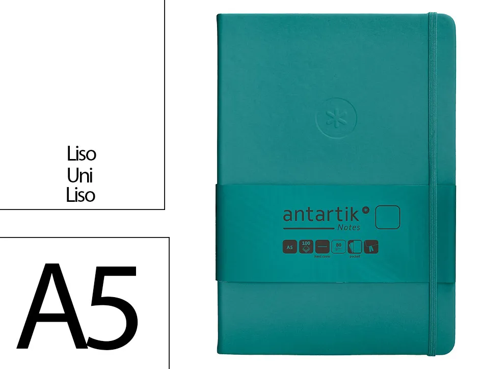 Carnet fermeture elastique antartik notes couverture rigide a5 papier uni ivoire 100 feuilles 80gr fsc vert paon