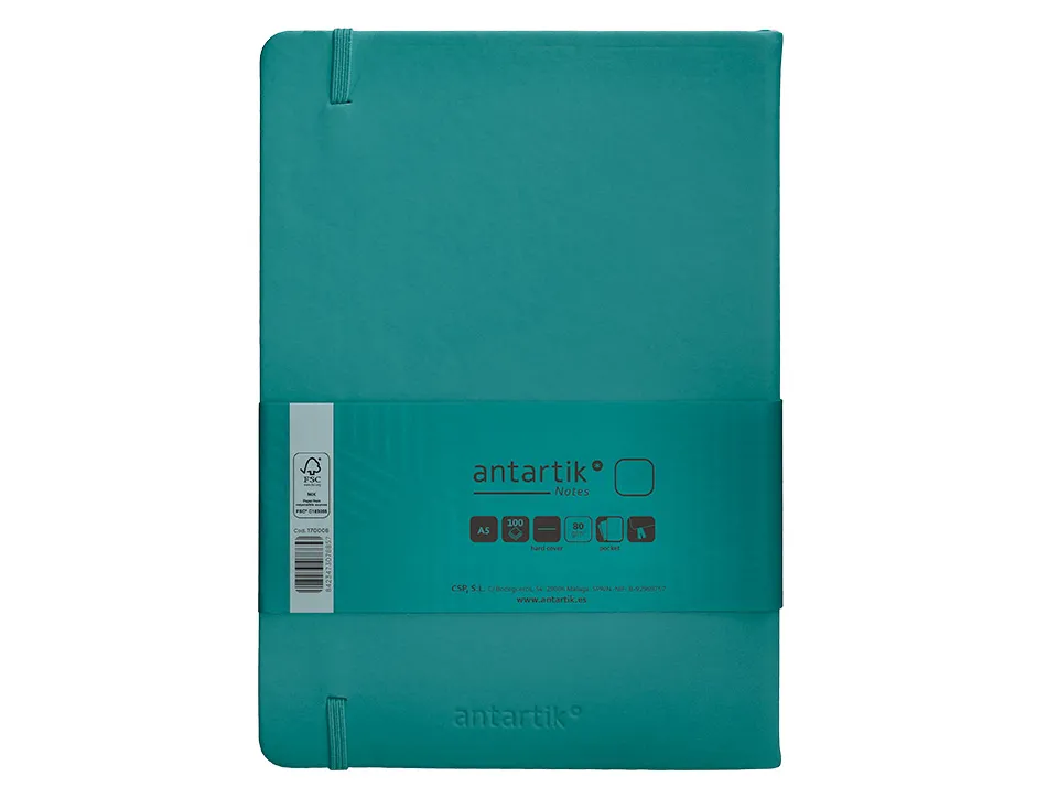 Carnet fermeture elastique antartik notes couverture rigide a5 papier uni ivoire 100 feuilles 80gr fsc vert paon