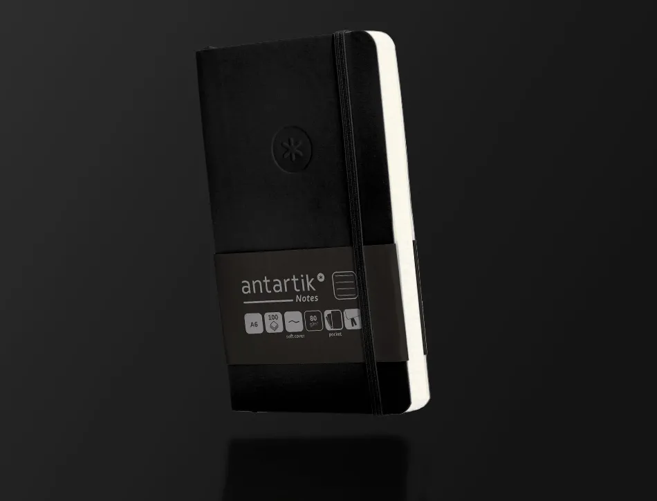 Carnet fermeture elastique antartik notes couverture souple a6 ligne 100 feuilles 80gr fsc coloris noir