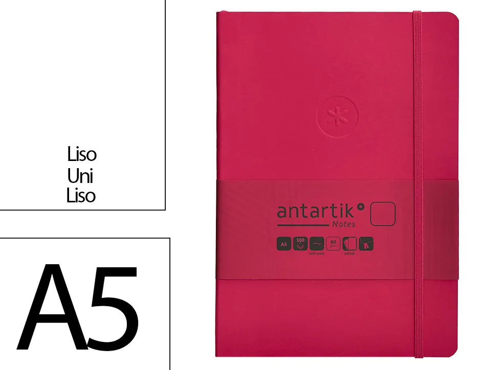 Carnet fermeture elastique antartik notes couverture souple a5 papier uni ivoire 100 feuilles 80gr fsc framboise