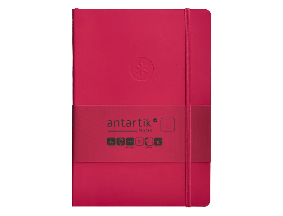 Carnet fermeture elastique antartik notes couverture souple a5 papier uni ivoire 100 feuilles 80gr fsc framboise