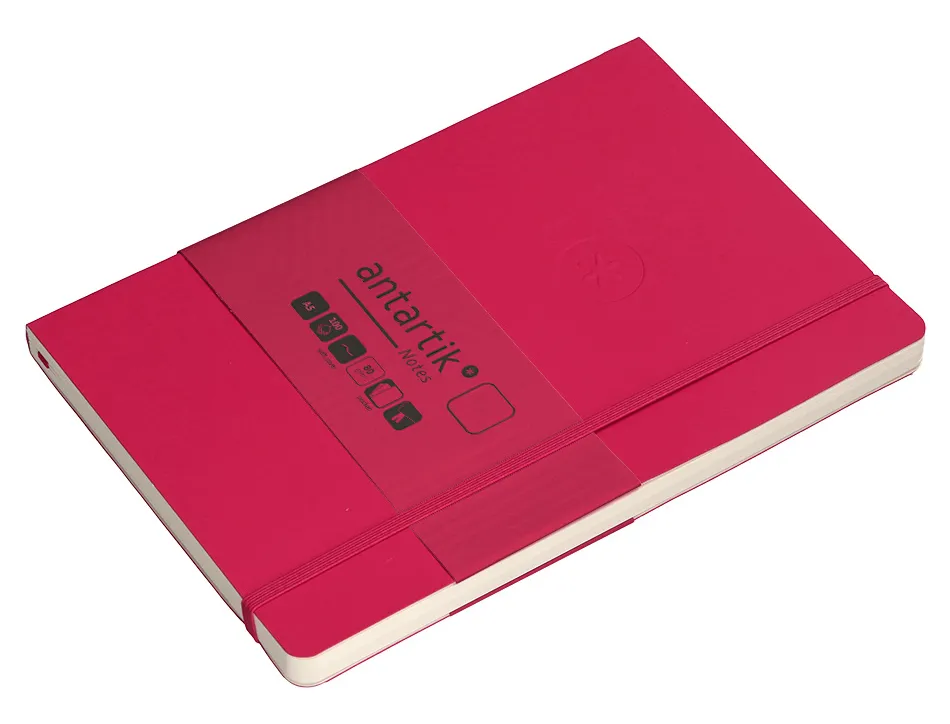 Carnet fermeture elastique antartik notes couverture souple a5 papier uni ivoire 100 feuilles 80gr fsc framboise