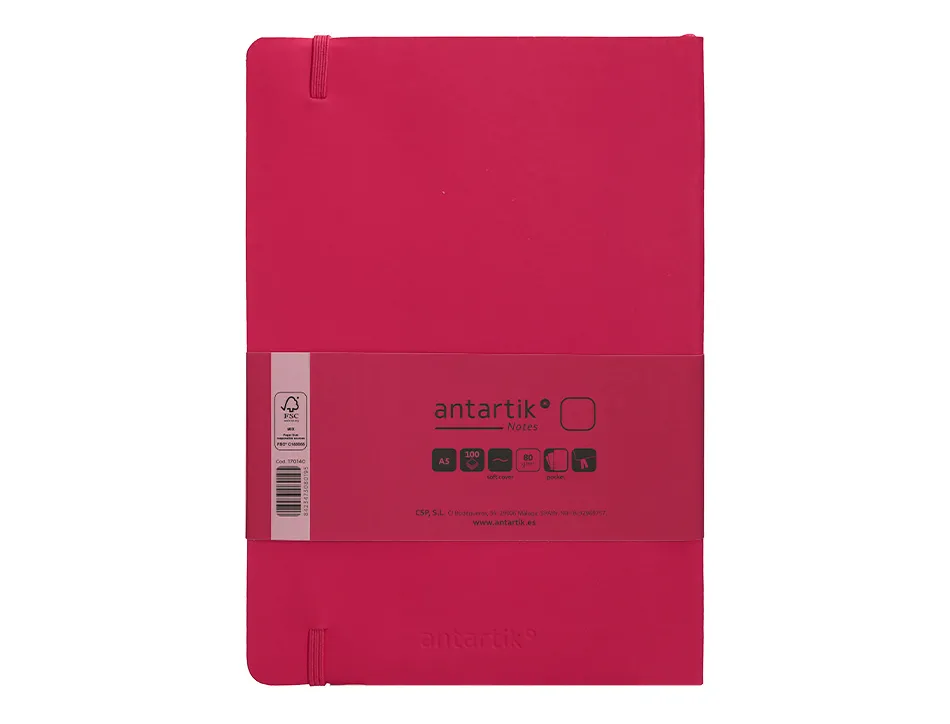 Carnet fermeture elastique antartik notes couverture souple a5 papier uni ivoire 100 feuilles 80gr fsc framboise