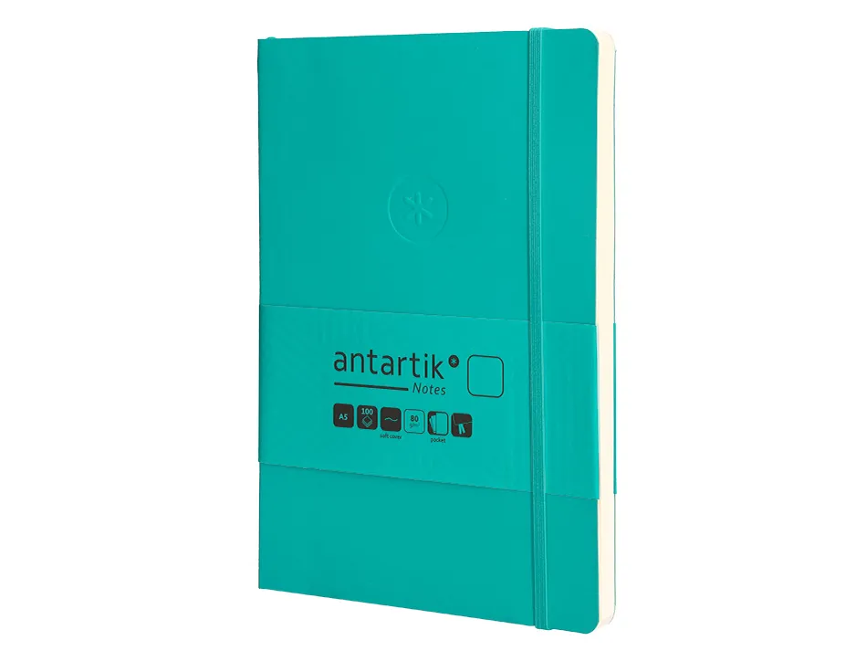 Carnet fermeture elastique antartik notes couverture souple a5 papier uni ivoire 100 feuilles 80gr fsc turquoise
