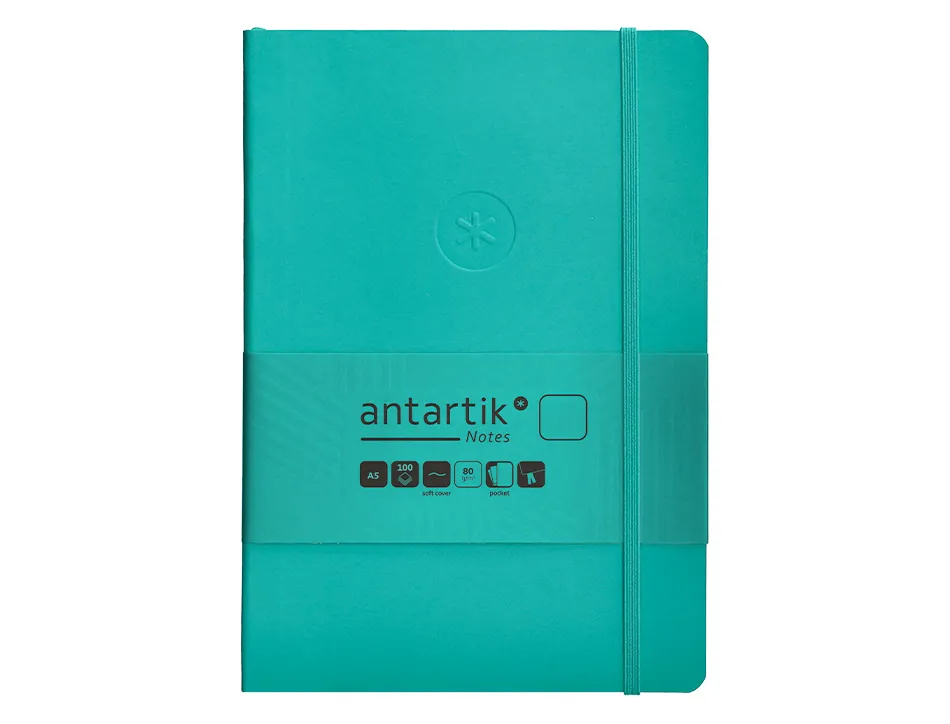 Carnet fermeture elastique antartik notes couverture souple a5 papier uni ivoire 100 feuilles 80gr fsc turquoise