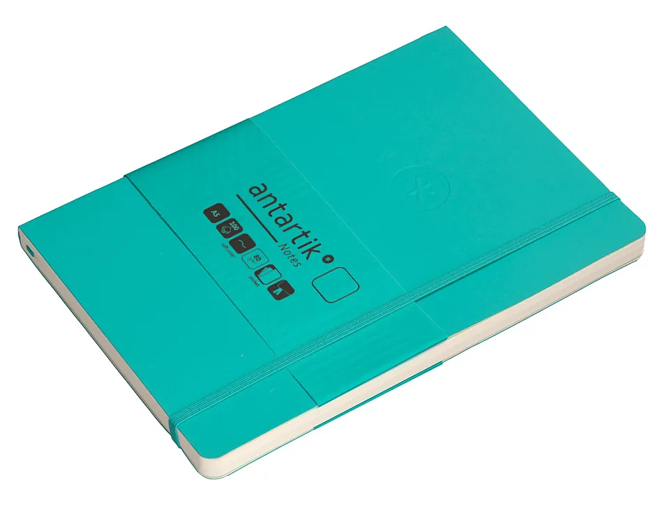 Carnet fermeture elastique antartik notes couverture souple a5 papier uni ivoire 100 feuilles 80gr fsc turquoise