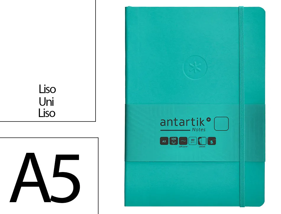 Carnet fermeture elastique antartik notes couverture souple a5 papier uni ivoire 100 feuilles 80gr fsc turquoise